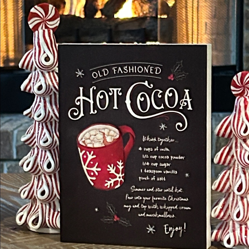 NEW! Winter Cottage Farmhouse Old Fashioned Hot Cocoa Recipe Rustic Wood Sign